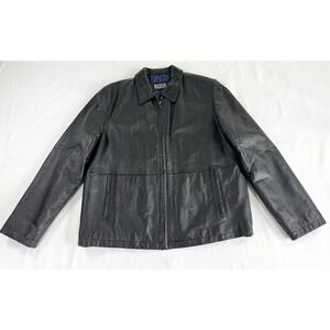 Vintage XLD Black Leather Jacket Mens L Y2K Minimalist Bomber Moto Classic Coat